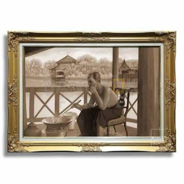ภาพในหลวงร.5 ทรงทำกับข้าว เคลือบฟิล์มในกรอบหลุยส์พลาสติกสีทองพ่น ขนาดรูป 20x30 นิ้ว