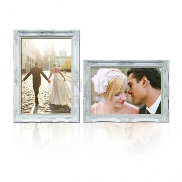 กรอบรูปแต่งงานหลุยส์สีขาว-พลาสติก พิมพ์ภาพ-เคลือบภาพ-2 กรอบ