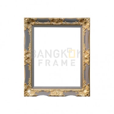 กรอบหลุยส์ไม้จริง สีเทาระเบิด ลายทอง ขนาด 3 นิ้ว